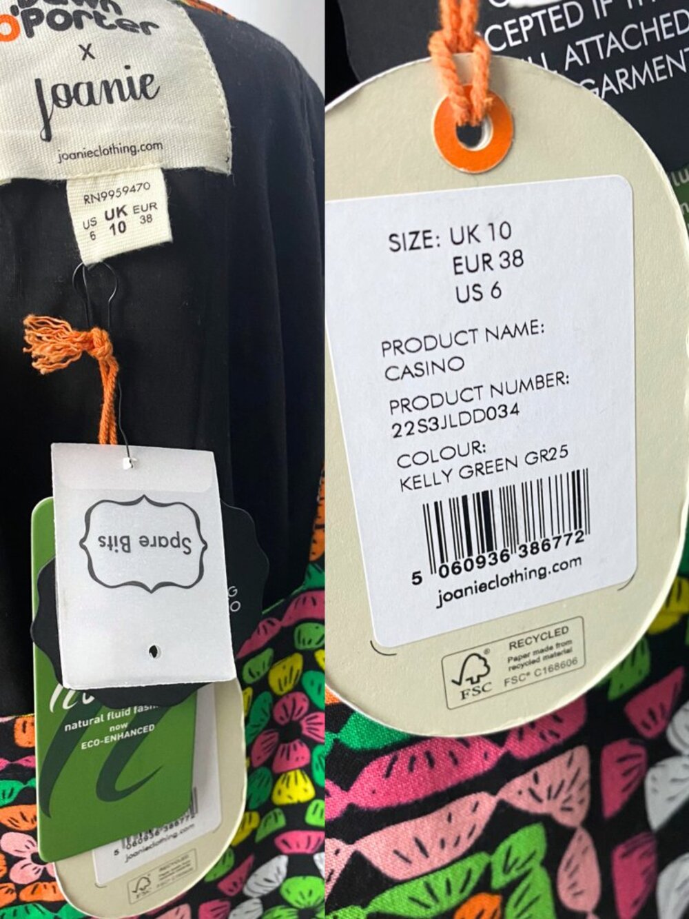 Dawn O’Porter X Joanie Casino Granny Square Print maxi midaxi dress 6 medium NWT - Picture 5 of 10